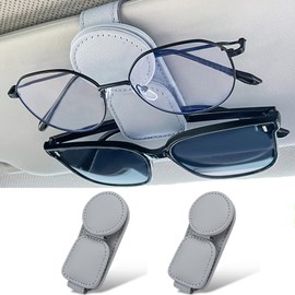 KIWEN Sunglasses Holder for Car Visor, Magnetic Leather Sunglass Eyeglass Hanger Clip for Car Sun Visor, Gray, 2 Pack
