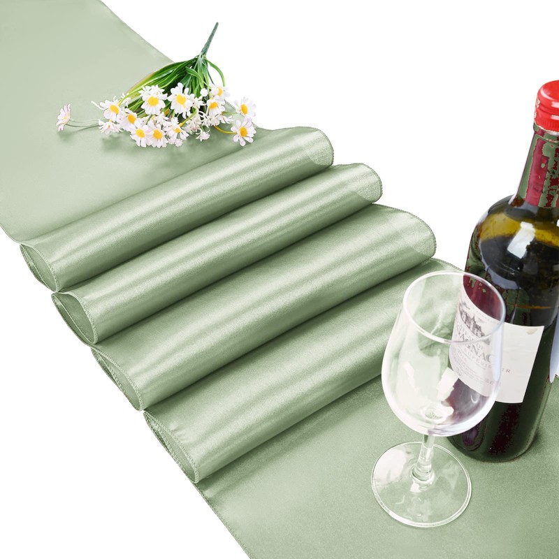 15 Pack Sage Green Satin Table Runners 12 x 108