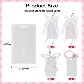 5 Sets Photocard Holder Keychain with Bow Charm, 3 Inch Acrylic Kpop Photocard Display Holder Keychain Cute Butterfly Pearl Lace Bow Photo Card Holder for Kpop Album Badge ID Bus Bank Card