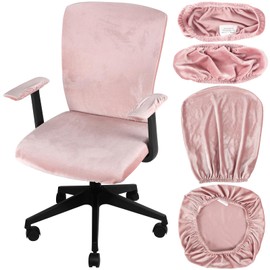 Tallew 4 Pcs Office Chair Covers Set Computer Universal Protective Stretchable Chair Seat Covers Desk Armrest Slipcovers Pads Office Cushion Backrest for Rotating(Light Pink)