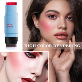 Cream Blush Stick with Brush,Waterproof Multi Cream Makeup Stick,Lightweight,Long-lasting,2 in 1 Multi Blush for Cheeks & Lip Tint & Eyeshadow Makeup 02