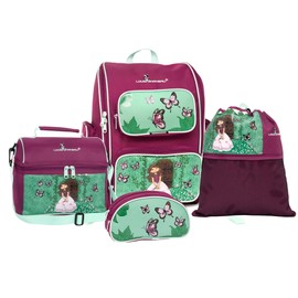 Louis Garneau Designer Kids Backpack, Lunch Bag, Gym Bag and Pencil Case 4-Piece Set School Supplies for Kids Preschool and Elementary – School Deluxe Combo Set Secret Garden Collection