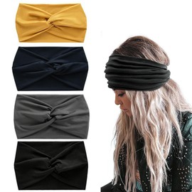 4 PCS Turban Headbands for Women Wide Vintage Head Wraps Soft Ladies Headband Boho Knotted Cute Hair Bands Adult Scarfs Hairbands Elastic Fashion Yoga Hair Accessories