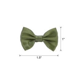 MECCANIXITY 50pcs Olive Green Bow Ties 1.5" x 1" Mini Bowknot for Crafting Little Satin Bow Bulk for DIY Sewing Scrapbooking Wedding Gift Present Home Decoration
