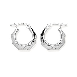 Sterling Silver Creole Hoop Earrings - Diamond Cut Pattern