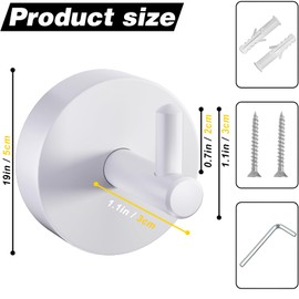 QNIIAED 2 Pack Towel Hooks for Bathrooms,Stainless Steel Door Hook Screw in for Coat Robe(White)