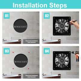 MEKOTRIN 6 Inch Exhaust Fan, Kitchen Exhaust Fan With Switch 60Hz 7 Blades Iron, 350 CFM Window Exhaust Fan, Small Wall Mounted Ventilation Fan for Attic, Greenhouse, Bathroom, Basement(Black, 40W)