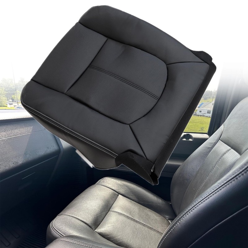 Priprilod Black Leather Driver Side Bottom Perforated Replacement Seat Cover