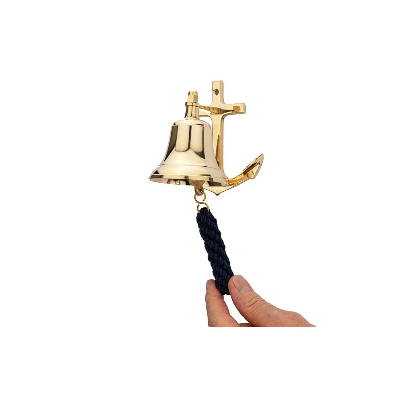 NKlaus Nautical Bell with Anchor Wall Bracket Brass 7.5cm -