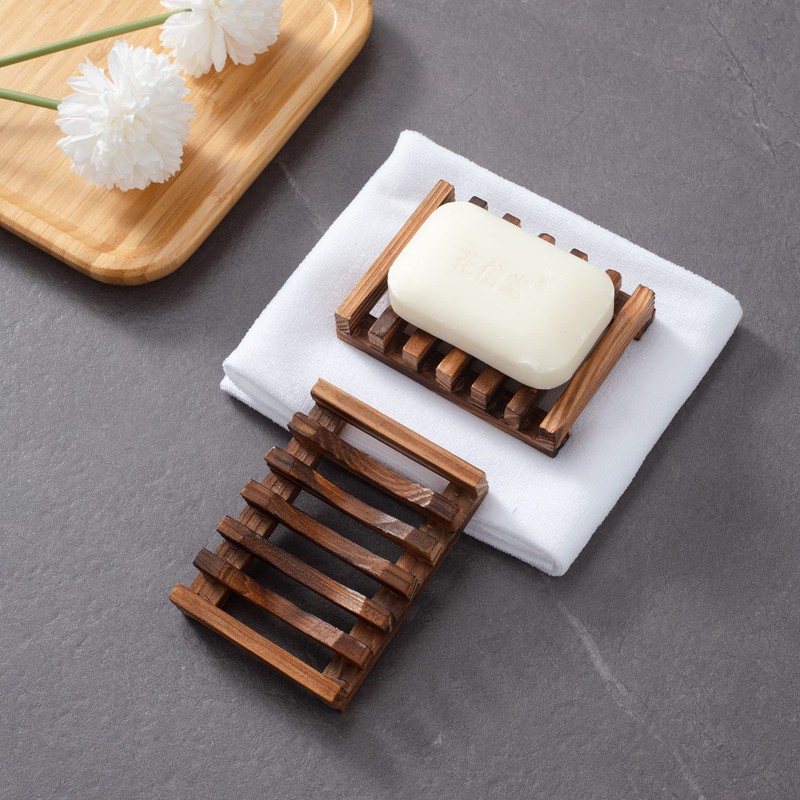 Wooden Soap Dish for Shower,Set of 2 Shower Soap Holder,Self
