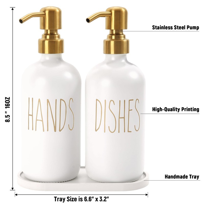 MOMEEMO Kitchen Soap Dispenser Set, Glass Soap Dispenser with Stainless
