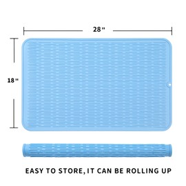 MicoYang Silicone Dish Drying Mat for Multiple Usage,Easy clean,Eco-friendly,Heat-resistant Silicone Mat for Kitchen Counter or Sink,Refrigerator or Drawer Liner Light Blue 3XL 28 inches x 18 inches