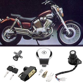 KIMISS Cerradura de la tapa del tanque de gasolina de la motocicleta + Cerradura de encendido + Cerradura de dirección + Cerradura del casco con llaves para Yamaha Virago XV535 XV250 XV125