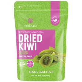 Herbaila Dried Kiwi Fruit Slices, 1 Pound. Dried Kiwis Fruit, Dehydrated Kiwi Slices, Kiwi Dried fruit. All Natural, Non-GMO, Lightly sweetened Dried Kiwifruit Slices. 16 Ounces.