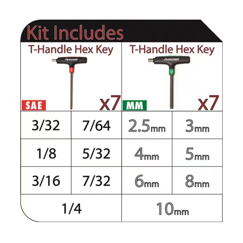 Husky 14-Piece T-Handle SAE & MM Hex Key Set