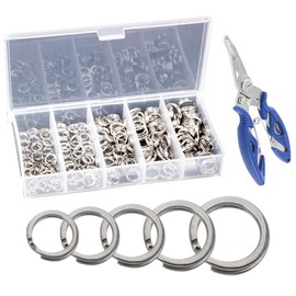 SagaSave Edelstahl-Angelringe, 200 Stück, verschiedene Größen, Metall, solide Kreisköderverbinder, Angelhaken, Köder, Ringe, Jigg-Angelhaken, Angelköder, Ringverbinder (mit Zange)