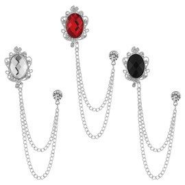 Maigendoo 3pcs Brooches Pin for Men Lapel Pin Shirts Collar Chain Layers Tassel Chain Suit Collar Shirt Studs Lapel Stick Metal Crystal Chain Fashion Jewelry Unisex Accessories, White Red Black Silver