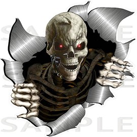 xlarge size Single Metal Rip Open Torn Skeleton Skull Sticker