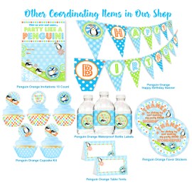 Penguin Birthday Cupcake Toppers and Cupcake Wrappers - 24 Cupcake Toppers and 24 Cupcake Wrappers - Penguin Birthday Party Supplies - Penguin Birthday Decorations - Orange