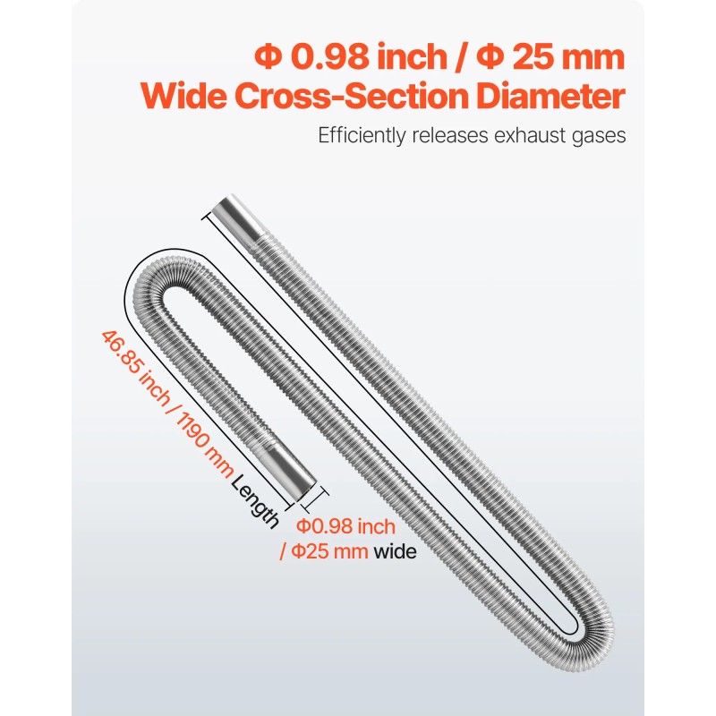 47.2 Inch Stainless Steel Diesel Heater Flexible Exhaust Hose with