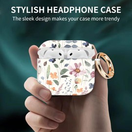 Case Cover Compatible with AirPods 4th Generation 2024, Shockproof for Women & Girls With Golden Round Buckle - Protective, Anti-Drop Design (Cute Watercolor Flowers)