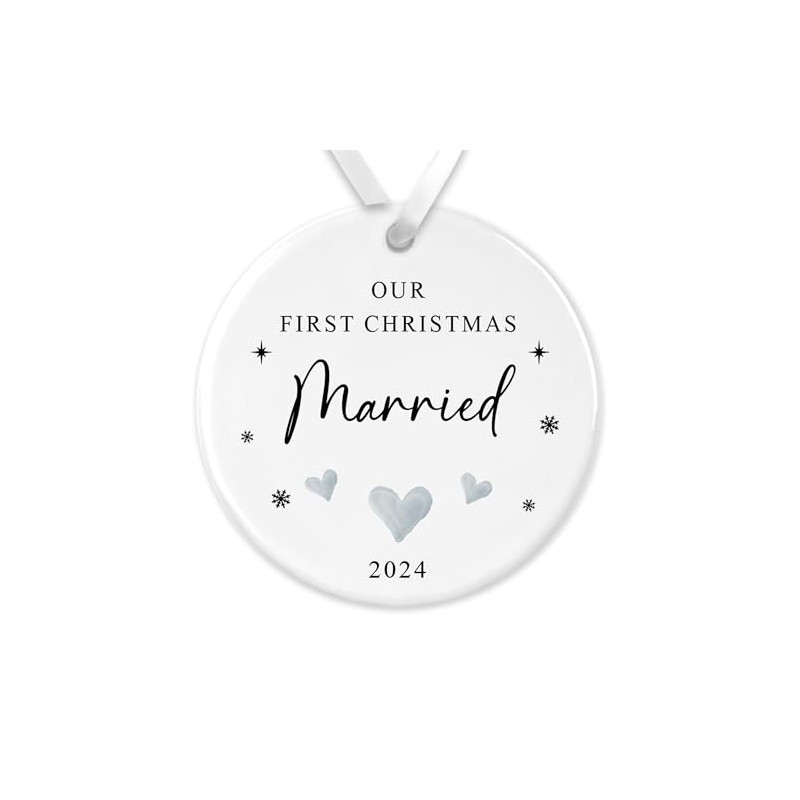 "Our First Christmas Married" Bauble - Newlywed Ceramic Ornament -