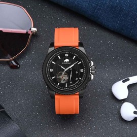 BISONSTRAP 24mm Silicone Watch Bands, Flexible Rubber Watch Straps for Men and Women, Orange with Black Buckle