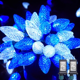 C9 LED Christmas Lights Outdoor, 81 Feet 100 LED String Lights with Timer & 8 Light Mode, Waterproof Connectable Christmas Tree Lights for Outside Indoor Roofline Patio, Blue & Pure White 2 Pack