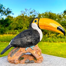 Teaeeno Toucan on Stump Statue,Toucan Bird Outdoor Tiki,Toucan Tree Hugger Garden Statues, Resin Toucan Outdoor Tropical Decor Bird Sculptures for Patio Lawn Yard Home Decoration,Tropical Garden Decor
