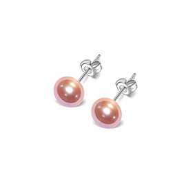 TreasureBay Classic Women's Pearl stud Earrings size 7-8mm colour: Pink/White/Black/Grey/Purple (Purple)