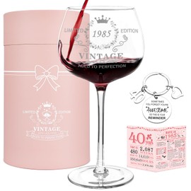 40th Birthday Gifts for Women,Vintage 1985 Platinum Print Wine Glass, 40th Birthday Decorations for Women, Happy 40 Year Old Gift Ideas for Her, Wife, Friends - 16Oz Wine Glass