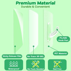 PEYZCNOK Adhesive Hooks, Heavy Duty Utility Hooks 20 lb(Max) Waterproof and Oilproof Removable, Clear Seamless Hooks Reusable Wall Hook for Kitchen Bathroom Bedroom Office - 10 Pack