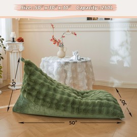LIFEREVO Faux Rabbit Fur Stuffed Animal Bean Bag Storage (No Filler), Soft Waffle Bubble Beanbag Chair Cover for Kids Teens, Furry Floor Lounger Plush Toys Organizer Living Room Bedroom, Sage Green