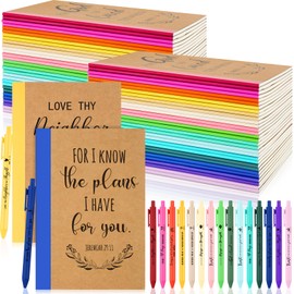 Resurhang 90 Sets Christian Notebooks and Pen Gifts Set Bulk A5 Kraft Composition Journal Bible Verse Ballpoint Pen Religious Lined Notebooks Scripture Notepad Church Gifts for Women Men (Rainbow)