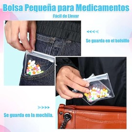 50 Piezas Bolsa de medicinas reutilizable, Bolsas de pastillas de viaje con bloqueo deslizante, Bolsitas de Transparente compacta para píldoras, abalorio, piezas de joyería, artículos pequeños