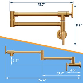 CENOSA Pot Filler Faucet Gold Commercial Wall Mount Stove Faucet Wall Mount Kitchen Sink Pot Filler Facuet