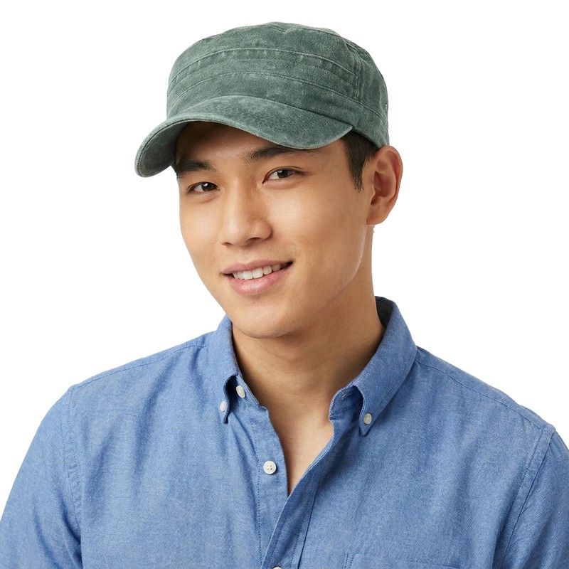 RUNQIU Plain Work Cap with Military Design, Fashionable Hat for