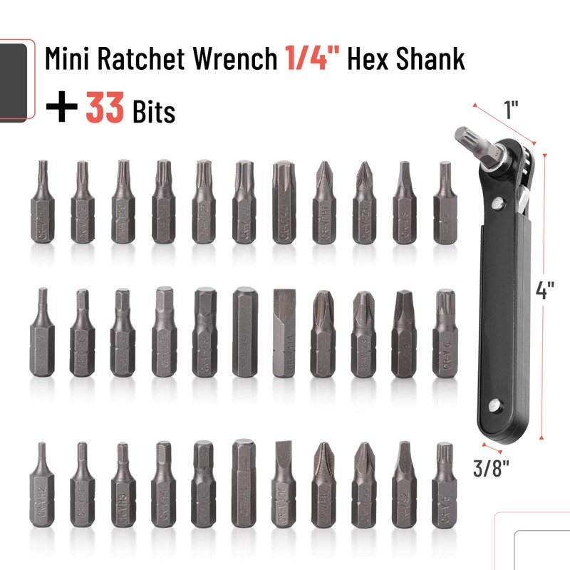 Bates Choice Mini Ratchet Set, 34 pcs, Cr-V Steel, 1/4"