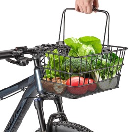 Front Bike Basket with Handle– Detachable Bicycle Basket for Groceries, Commuting, Shopping – Heavy Duty Wire Basket with Mounting Kit for Beach Cruiser City Commuter