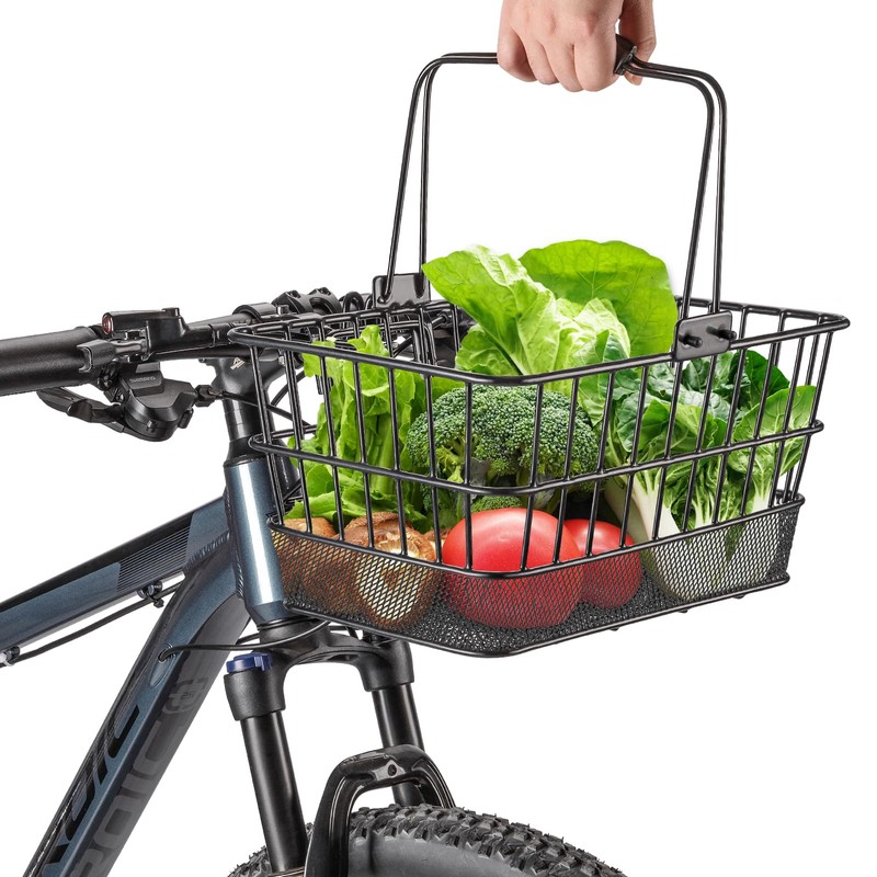 Front Bike Basket with Handle– Detachable Bicycle Basket for Groceries,