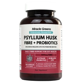 Powerful 4000mg Psyllium Husk Fibre with Probiotics – 20 Billion CFU with 10 Strains – Natural Easy to Absorb Fibre from Plantago Ovata Seeds - 120 Capsules to Promote Regularity & Digestive Health
