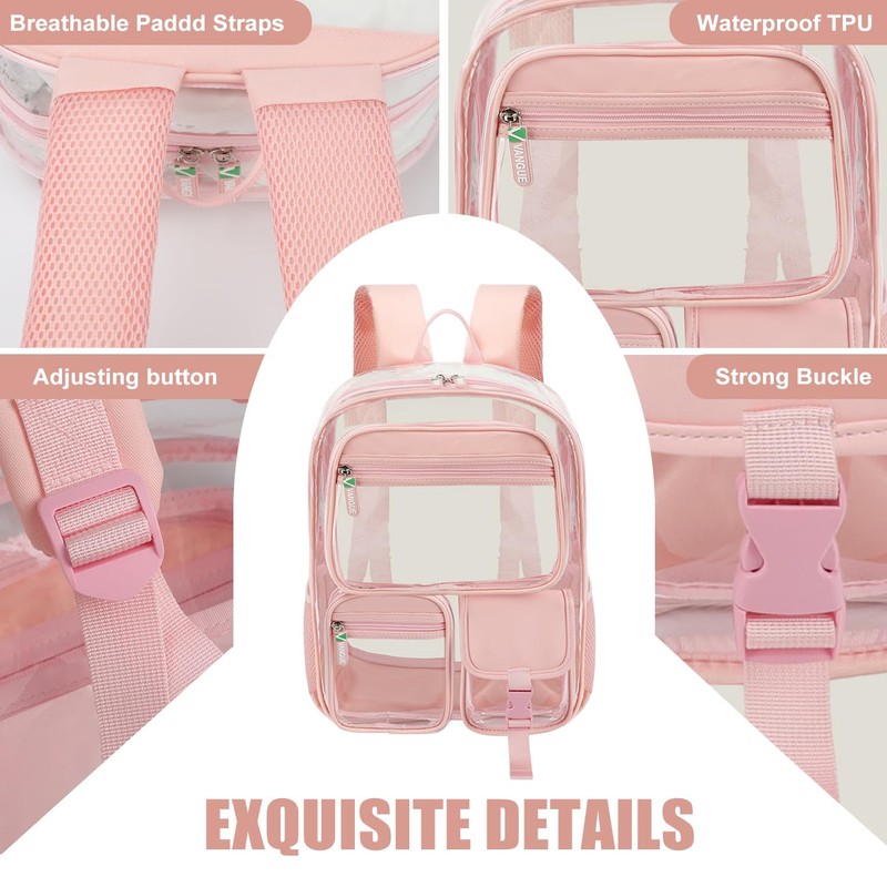 Vangue Clear Backpack Stadium Approved Heavy Duty Clear Bookbag with