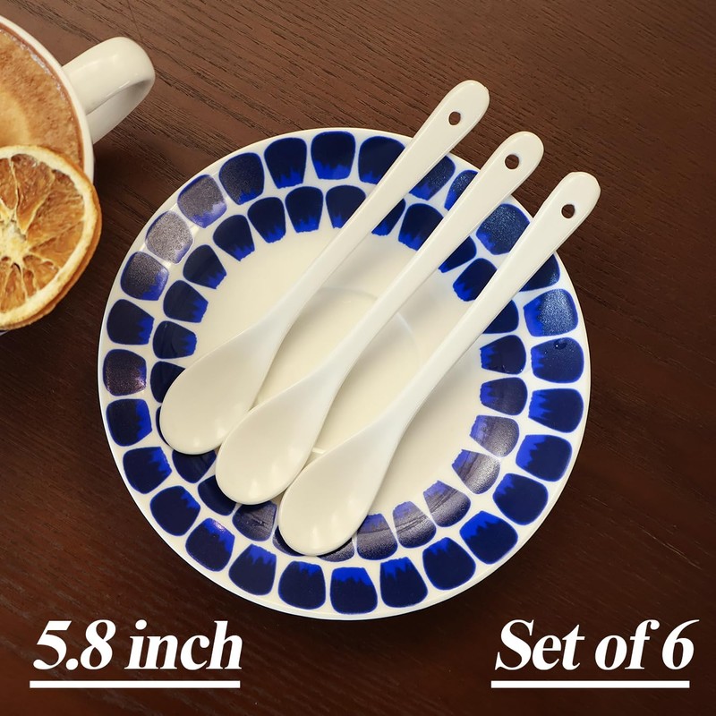 Btrquedo Tea Spoon Porcelain Espresso Spoons Set of 6, Ceramic
