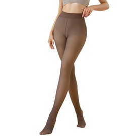 LUCKELF Women's Fleece Lined Tights for Winter Warm High Waist Leggings Fake Translucent Thick Thermal Pantyhose (US, Alpha, Large, X-Large, Plus, Regular, Fake Translucent- Coffee)
