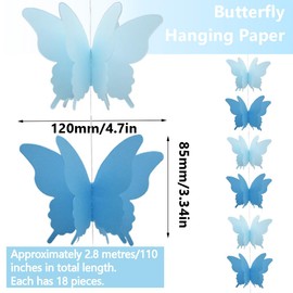 Ruidee Pack of 4 Paper Butterfly Banner 2.8 m 3D Butterfly Garland for Hanging Colourful Butterfly Paper Garland for Wedding, Birthday Party Decoration (HD/Blue)