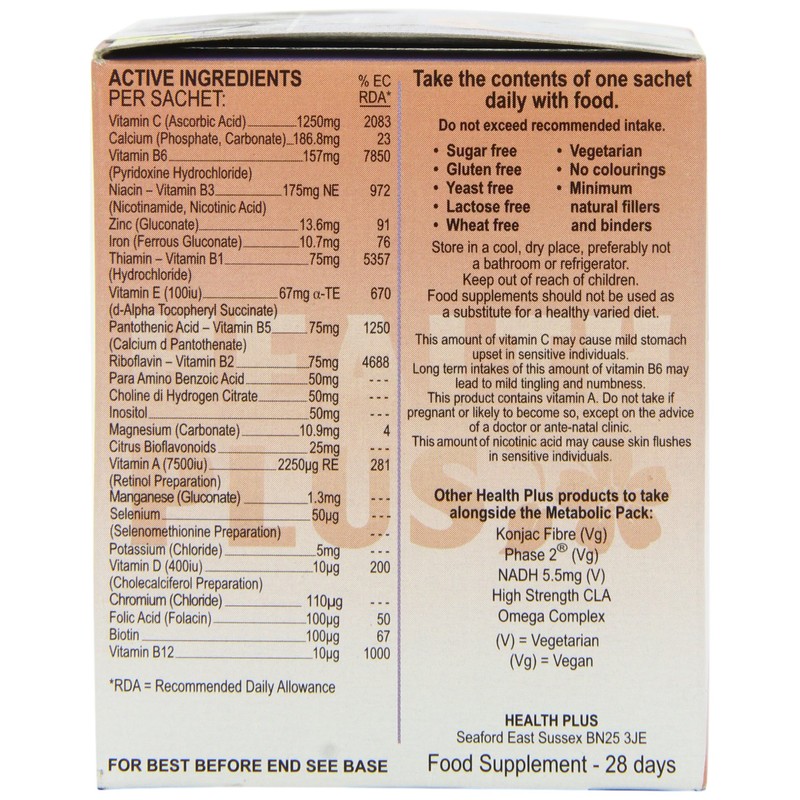 Health Plus Metabolic Pack Energy and Slimmers Daily Supplement -