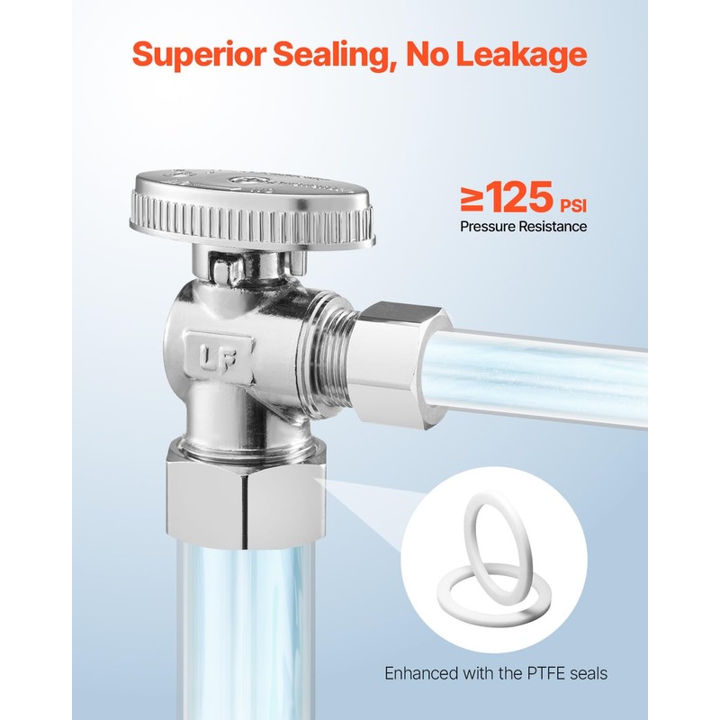 VEVOR 10-Pack Angle Stop Valve, 1/4 Turn Water Shut Off
