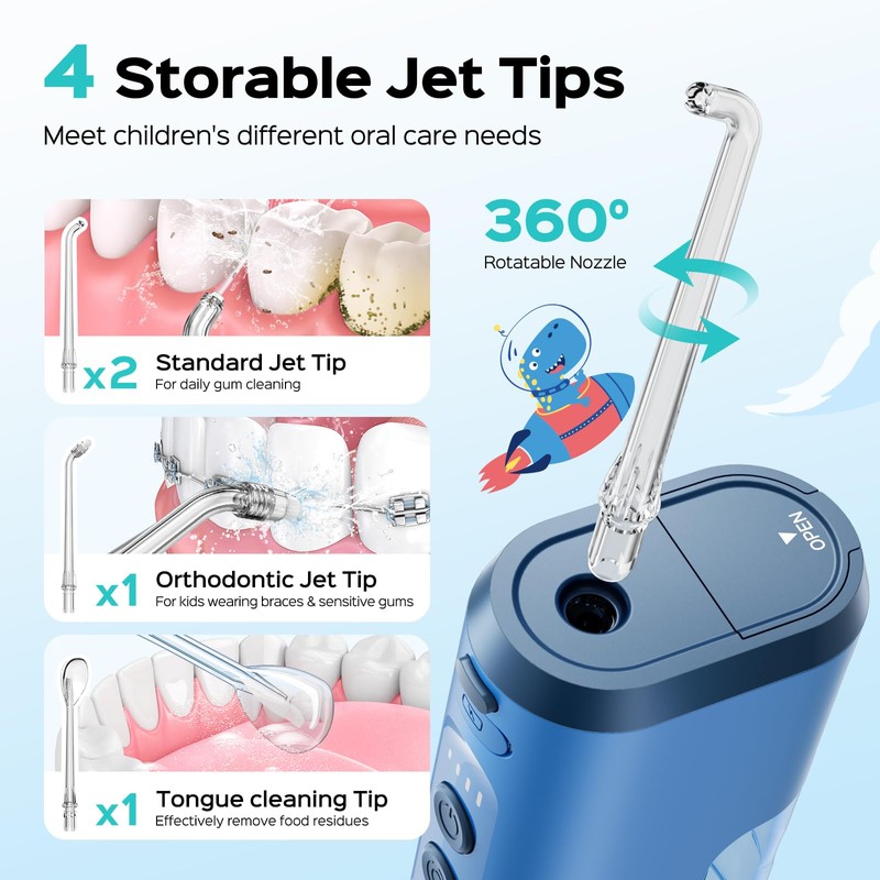 COSLUS Portable Water Flosser for Kids: 4 Gentle Modes for