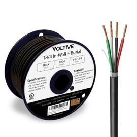 Voltive 18/4 Speaker Wire - 18 AWG/Gauge 4 Conductor - UL Listed in Wall (CL2/CL3) and Outdoor/In Ground (Direct Burial) Rated - Oxygen-Free Copper (OFC) - 100 Foot Spool - Black
