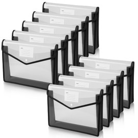 AOOSU Transparent Document Pocket, Pack of 9 Document Pockets, A4 Document Folders, Plastic Folder with Labels and Press Stud for Document Organising (Horizontal)